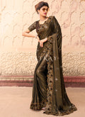 Dark Brown Sequence And Appliqué Embroidery Designer Wedding Saree