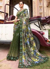 Green Sequence And Appliqué Embroidery Designer Wedding Saree