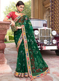 Green Sequence And Appliqué Embroidery Designer Wedding Saree