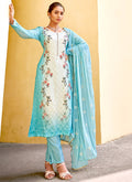 Blue Chikankari Embroidered Pant Style Suit