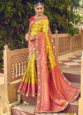 Buy Saree - Yellow And Red Multi Embroidery Traditional Wedding Saree