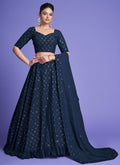 Dark Blue Sequence Embroidery Wedding Lehenga Choli