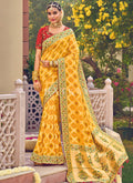 Buy Saree - Yellow And Red Multi Embroidery Traditional Wedding Saree