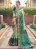 Buy Saree - Shaded Turquoise Multi Embroidery Traditional Wedding Saree