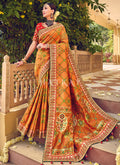 Buy Saree - Mustard Yellow And Red Multi Embroidery Traditional Wedding Saree