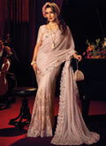 Pink Appliqué And Sequence Embroidery Partywear Saree