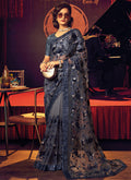 Navy Blue Sequence Embroidery Partywear Saree
