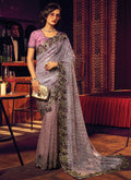 Lavender Appliqué And Sequence Embroidery Partywear Saree