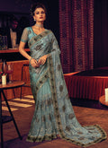 Sea Green Sequence Embroidery Partywear Saree