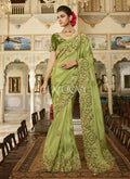 Green Multi Embroidered Traditional Saree