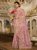 Pink Red Multi Embroidered Traditional Saree