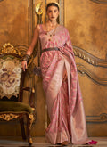 Pale Pink Zari Handloom Weaved Traditional Silk Saree
