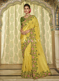Green Yellow Multi Embroidered Traditional Saree