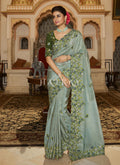 Teal Blue Multi Embroidered Traditional Saree