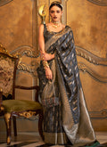 Slate Grey Zari Handloom Weaved Traditional Silk Saree