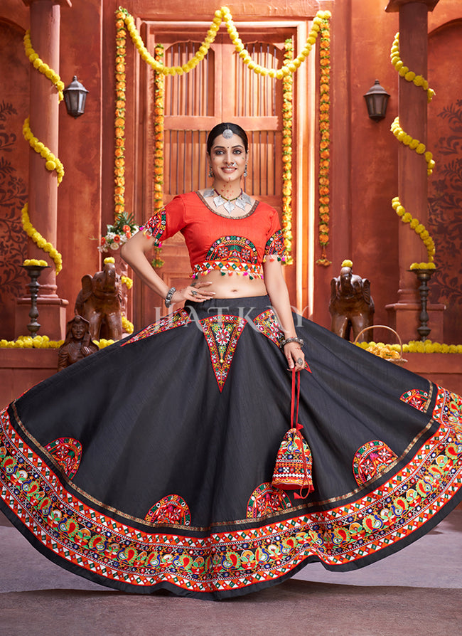 Red And Black Kutchi Embroidered Rajwadi Chaniya Choli