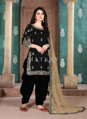 Black Mirror Work Silk Punjabi Patiala Suit