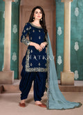 Royal Blue Mirror Work Silk Punjabi Patiala Suit