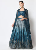 Blue Ombré Sequence Embroidery Silk Lehenga Choli