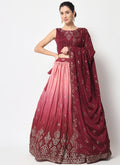 Maroon Ombré Sequence Embroidery Silk Lehenga Choli