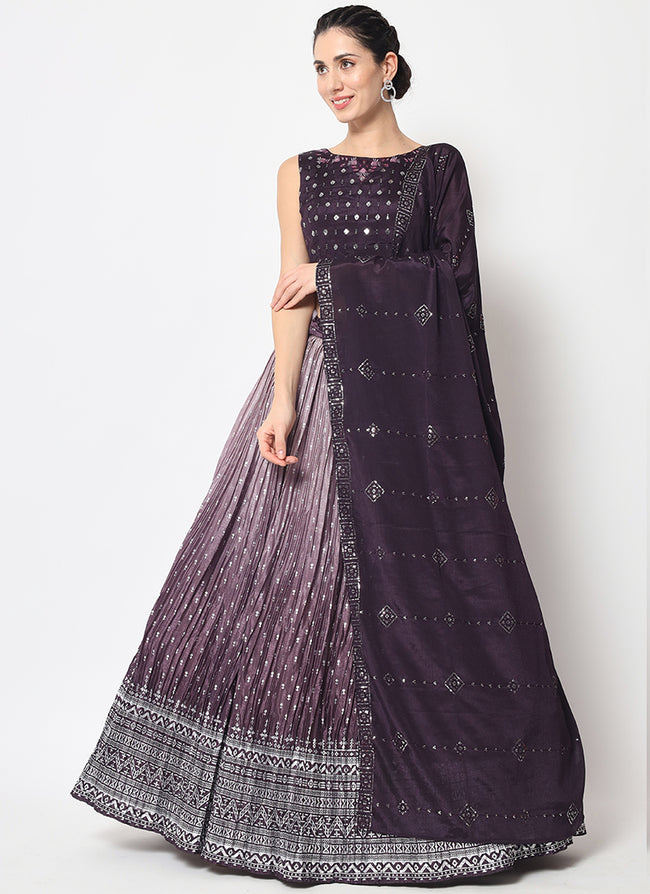 Purple Ombré Sequence Embroidery Silk Lehenga Choli