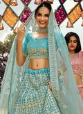 Aqua Blue Embroidered Wedding Lehenga Choli In Australia