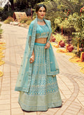 Aqua Blue Gotta Patti Embroidered Wedding Lehenga Choli In Australia