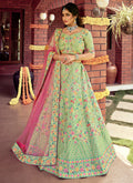 Green And Pink Reshamkari Embroidered Wedding Lehenga Choli