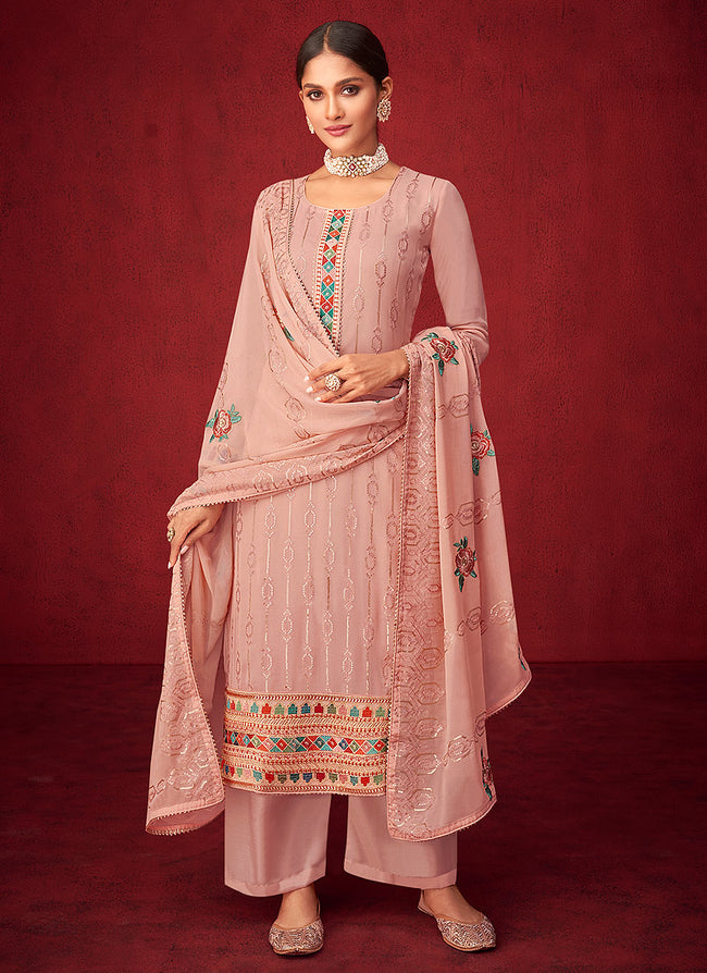 Baby Pink Embroidered Indian Palazzo Suit