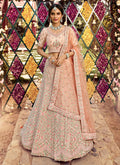 Peach Multi Reshamkari Embroidered Wedding Lehenga Choli