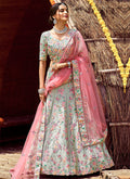 Blue And Pink Reshamkari Embroidered Wedding Lehenga Choli