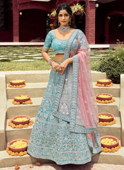 Blue And Pink Gotta Patti Embroidered Wedding Lehenga Choli