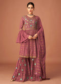 Blush Pink Multi Embroidered Peplum Style Sharara Suit