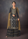 Black Golden Embroidered Sharara Style Suit