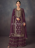 Maroon Golden Embroidered Sharara Style Suit