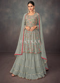 Powder Green Peplum Style Anarkali Lehenga