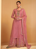 Rich Pink Multi Embroidery Festive Palazzo Suit