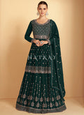 Dark Green Embroidered Peplum Style Lehenga Kurti