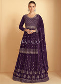 Deep Purple Embroidered Peplum Style Lehenga Kurti