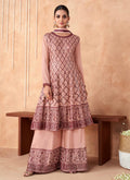 Dusty Pink Sequence Embroidery Anarkali Gharara Suit