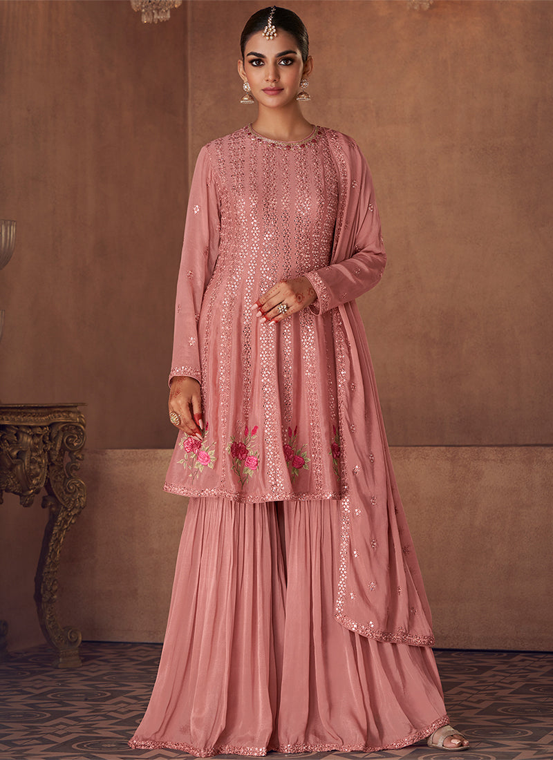 Pink Sequence Embroidery Festive Gharara Style Suit