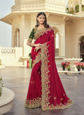 Red And Green Embroidered Party Wear Saree