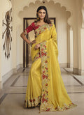 Red And Yellow Embroidered Party Wear Saree