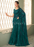 Emerald Green Sequins Embroidery Georgette Saree