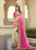 Pink Beige Embroidered Party Wear Saree