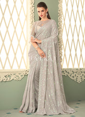 Pearl White Sequins Embroidery Georgette Saree