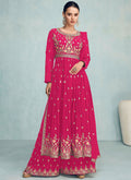 Hot Pink Sequence Embroidered Wedding Palazzo Suit