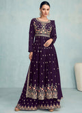 Deep Purple Sequence Embroidered Wedding Palazzo Suit