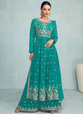 Sea Green Sequence Embroidered Wedding Palazzo Suit