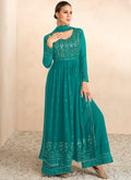 Sea Green Sequence Embroidery High Slit Palazzo Suit